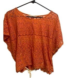 Ikka Medium rust crochet shirt w belt